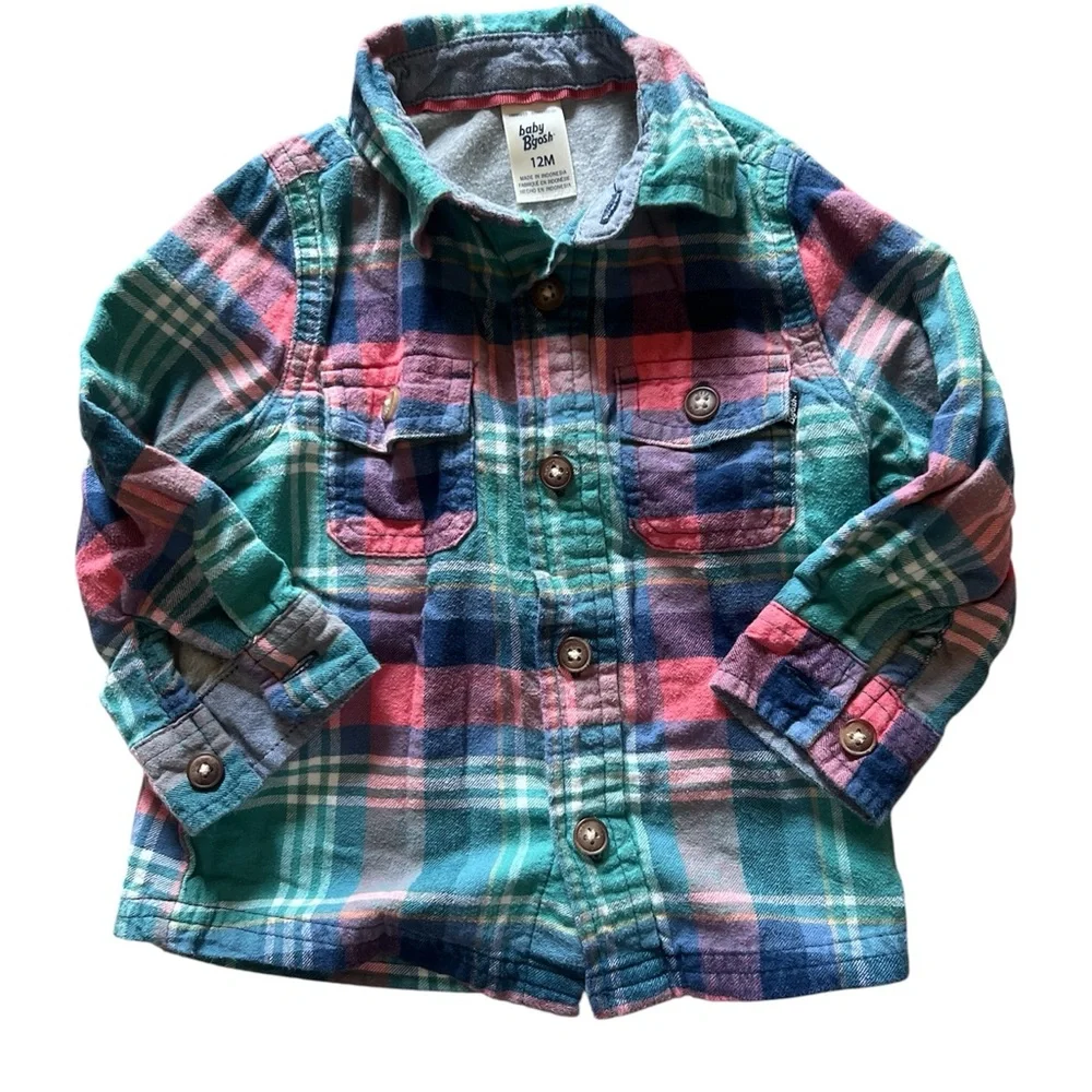Oshkosh B’gosh Teal and Pink Plaid Lined Flannel | 12M